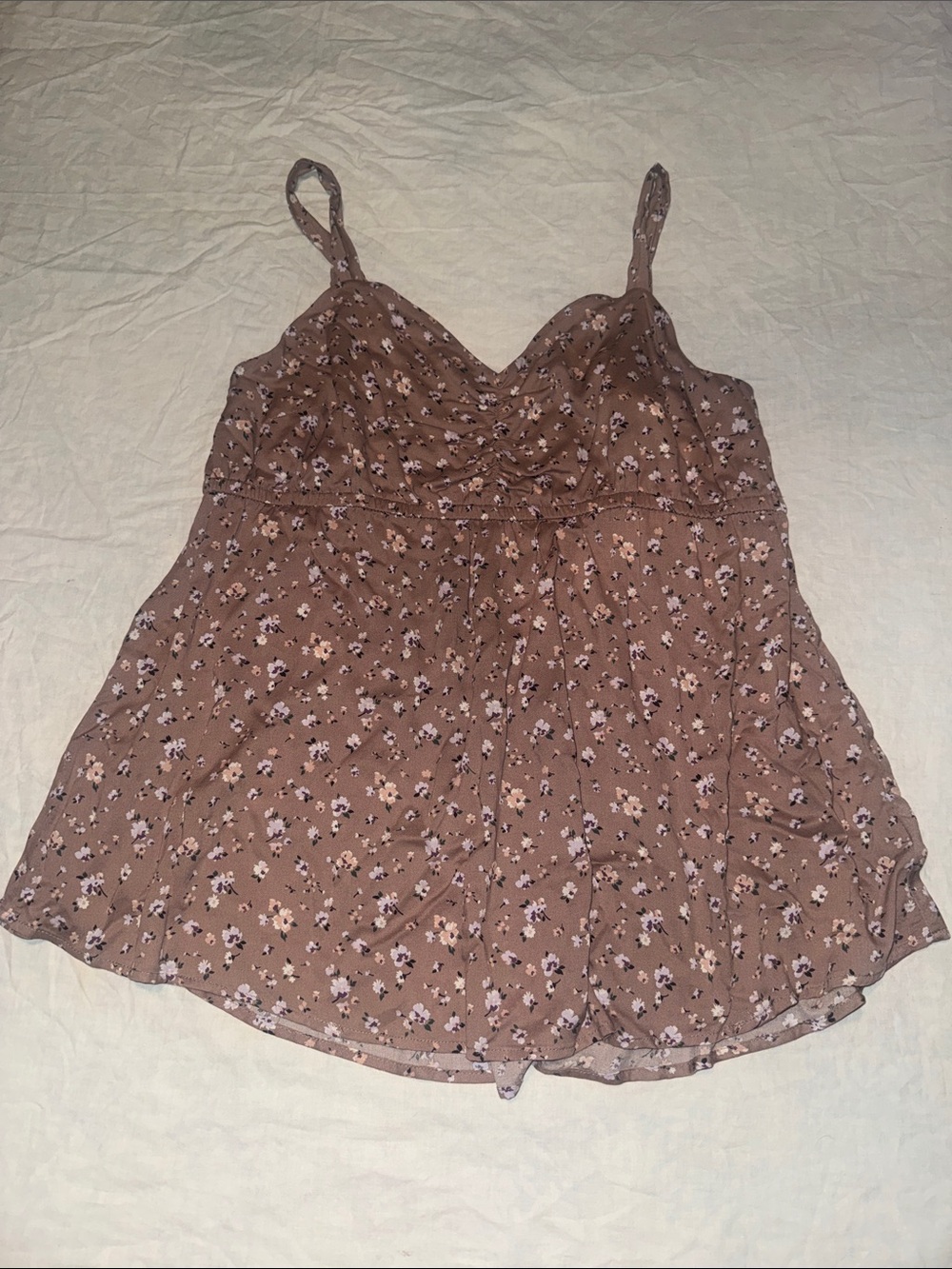 Torrid Mauve Ditsy Floral Ruched Sweetheart Babydoll Cami Blouse Size 2 Plus